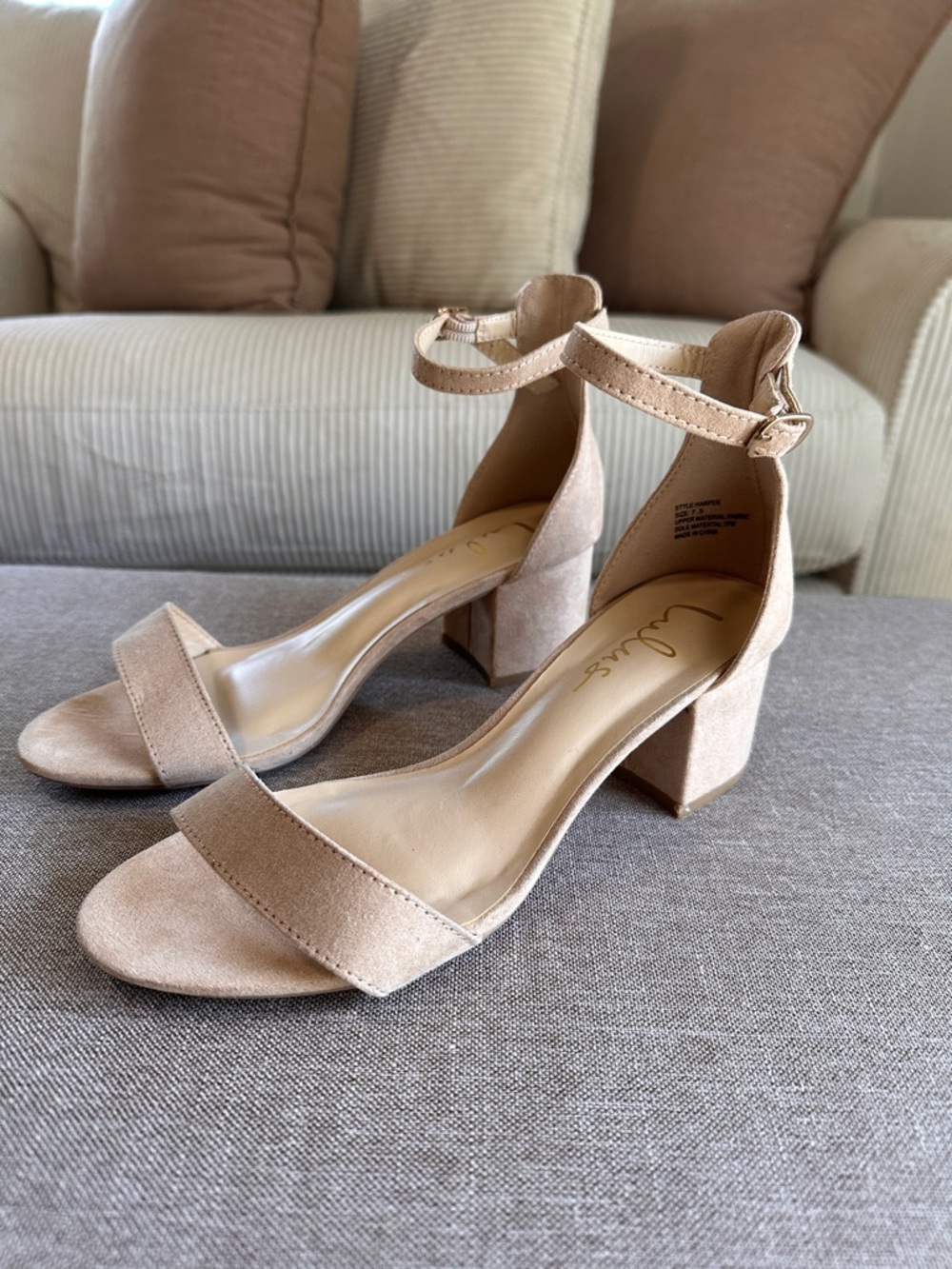 Lulu's Blush Block Heel Ankle Strap Sandals